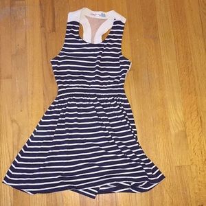 Blue and white striped dress
